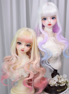 娃娃bjd假发6分4分3分dd巨婴刘海水波纹浅金黄色渐变色假发包邮