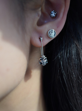 SHUI 925纯银别针耳环骷髅皇冠鸢尾花宝石元素个性多用途耳饰