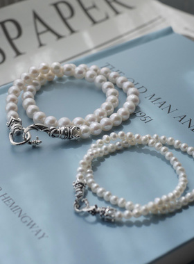 SHUI 原创设计天然珍珠925纯银项链轻奢简约复古百搭颈链锁骨链