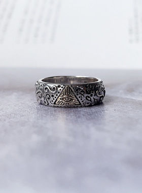 复古时尚个性全视之眼指环银戒指