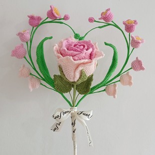 成品手钩毛线编织爱心花束永生花七夕情人节礼物教师节妇女节送礼