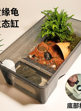黄缘闭壳龟专用生态水陆两栖大号饲养箱造景套装半水龟带躲避龟缸