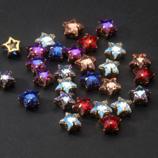 法式 手缝钻diy饰品配件 镂空星星爪钻 刺绣 8mm五角星金底钻