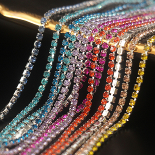 2mm银底爪链 超细闪彩色密爪链 水钻链条 法式刺绣娃衣材料辅料