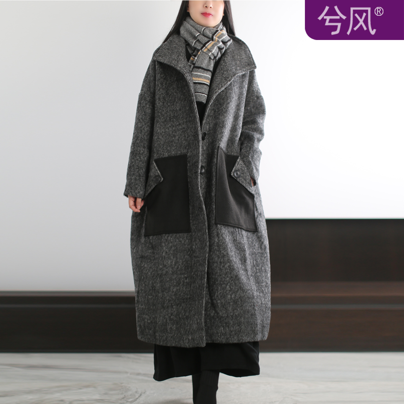 大码茧型羊毛呢大衣禅意复古时尚