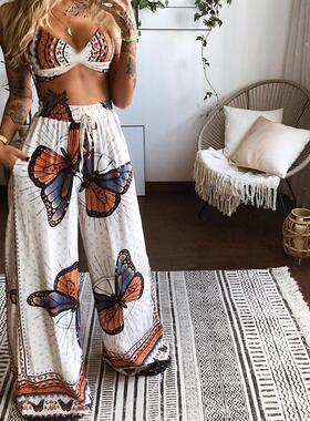 Two Piece Set Summer 2024印花性感抹胸宽松阔腿裤两件套