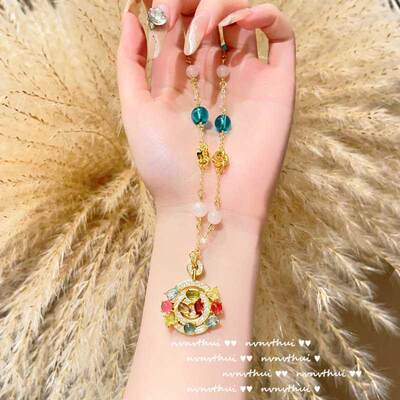 外贸款Cuban Babylon Rainbow Glazed Gem Neckl Antique Feel Pl