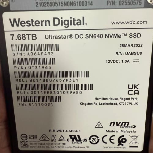 超聚变 西数SN640 7.68T企业级固态硬盘，U.2接口--议价商品