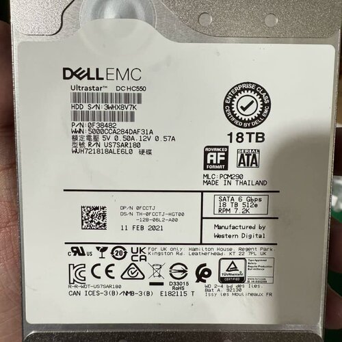 戴尔EMC 18T企业级硬盘，西数HC550，7.2K转速，--议价商品
