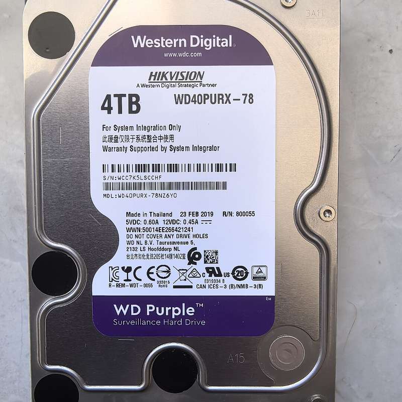WD Purple 4TB监控硬盘型号WD40PURX-78--议价商品