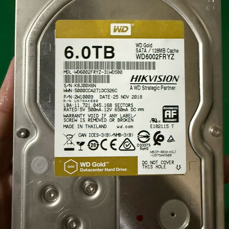 WD金盘6TB机械硬盘,型号WD6002FRYZ,128M缓--议价商品