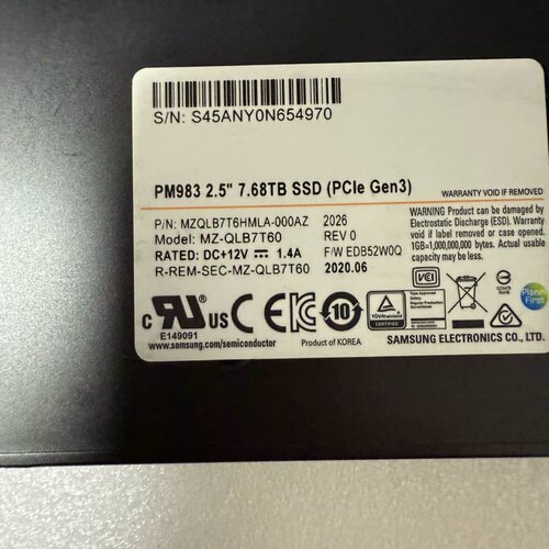 拆机三星PM983 7.68TB U.2企业级固态硬盘，型号--议价商品