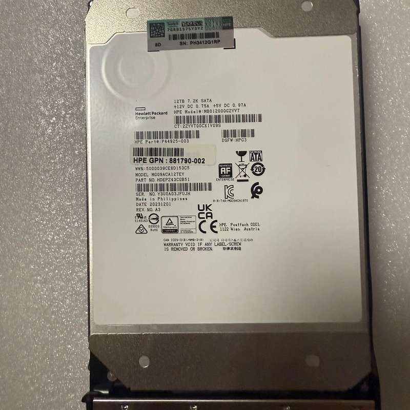 全新HPE惠普12T硬盘，7.2K转速，SATA接口，型号M--议价商品