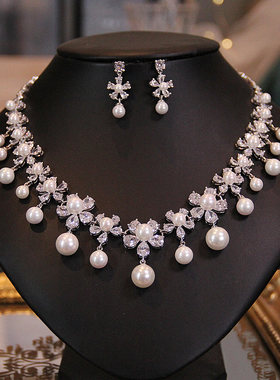 奢华新娘项链耳环套装锆石