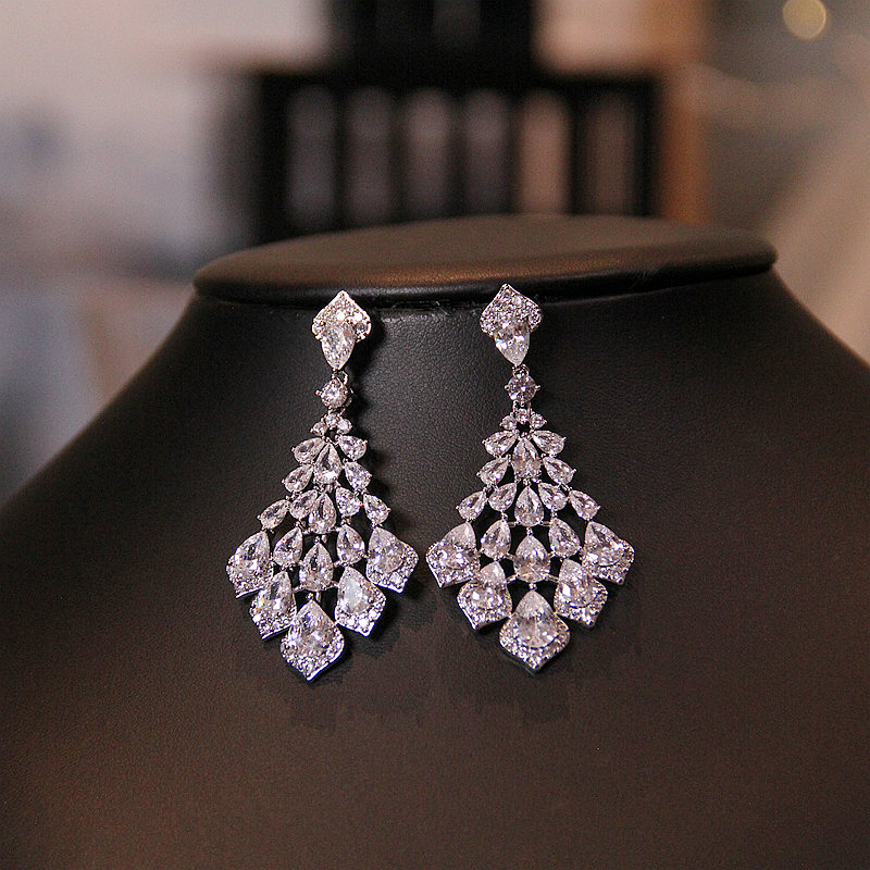 新款超闪奢华新娘重工锆石耳环
