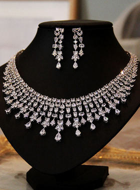 奢华欧美新娘锆石项链耳环装饰品