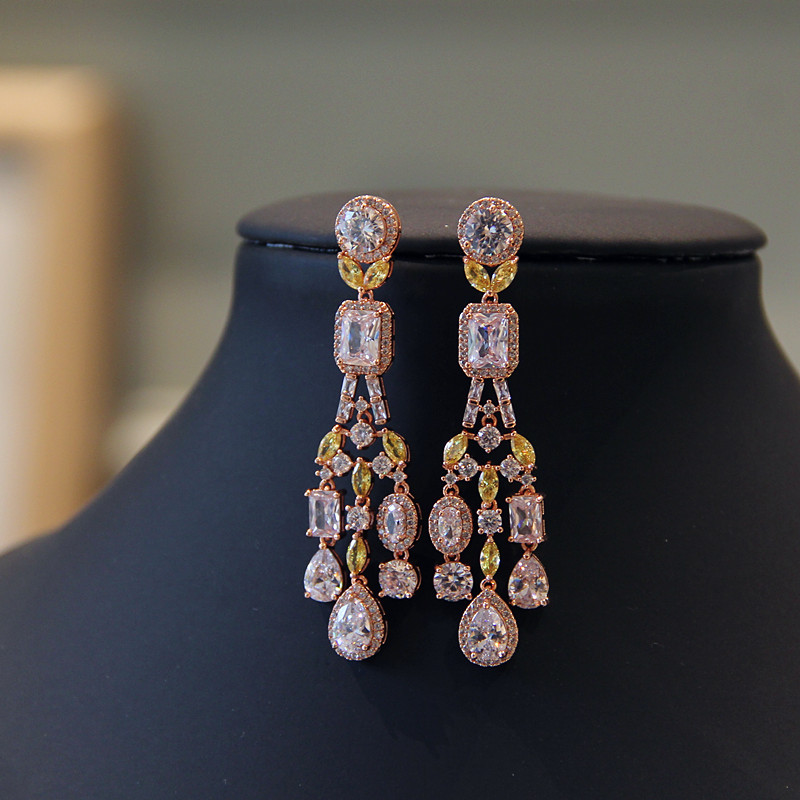 首饰锆石金色超闪婚纱晚礼服耳环