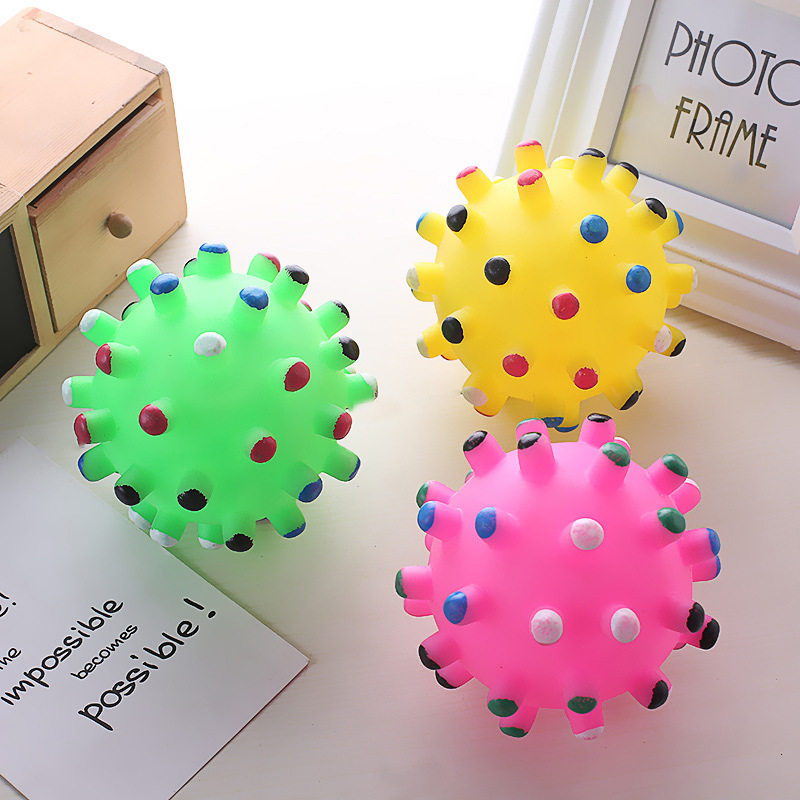 宠物发声搪胶狗玩具七彩圆点大刺球海胆球狗狗猫咪比熊泰迪球玩具