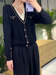 假两件夹金丝毛衣外套慵懒风秋季2022新款显瘦v领薄针织开衫5835