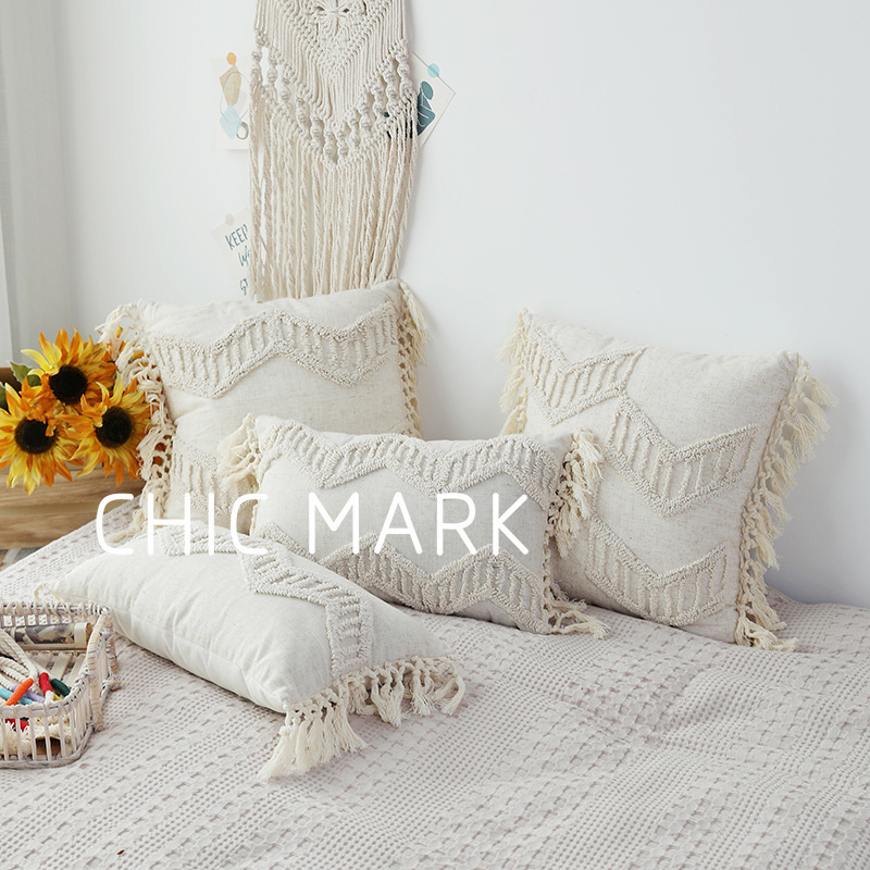 簇绒抱枕套波西米亚风花边靠套