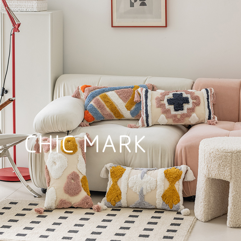北欧ins风摩洛哥簇绒抱枕民宿酒店沙发靠可拆洗流苏家居抱枕套