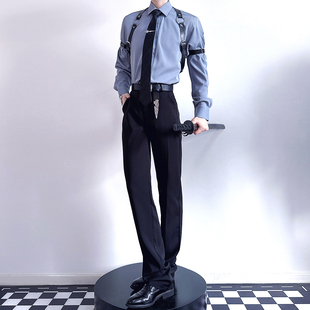 cos成男乙游万用西装裤高个子窄版直筒加长免烫显瘦黑色拖地裤