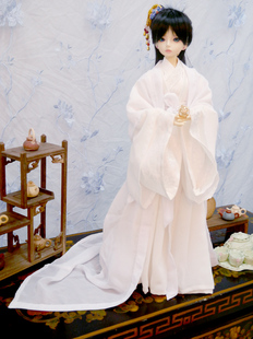 寄售-梦徊霓裳汉服-BJD3分4分绣花莲齐腰襦裙大袖衫大拖尾娃衣