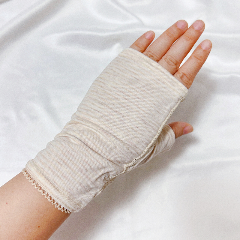日单防晒手套纯棉半指条纹短款抗uv开车速干网眼透气舒适出游女夏