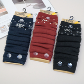 加厚毛圈针织护膝条纹春秋薄款 纯棉堆堆袜套护脚踝保暖搭配秋冬女