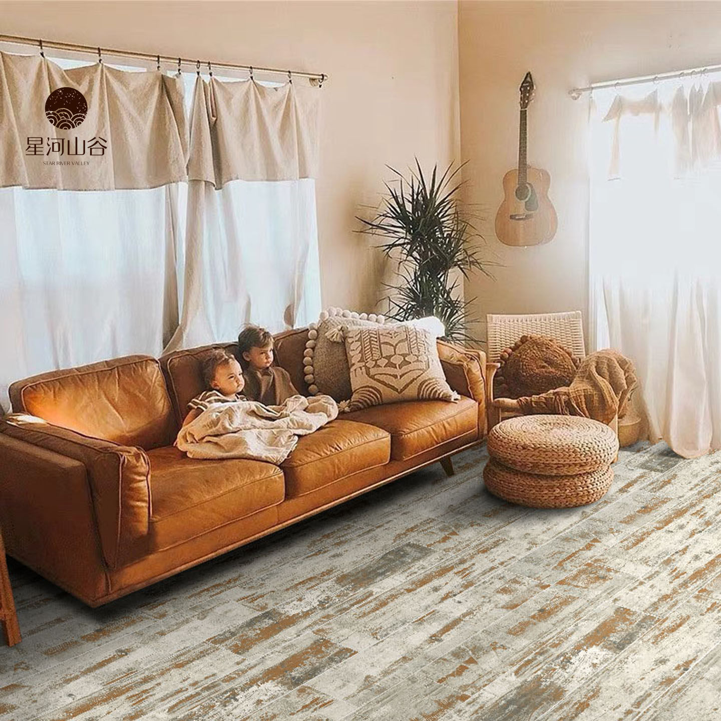 防滑耐磨全瓷白色复古木纹砖