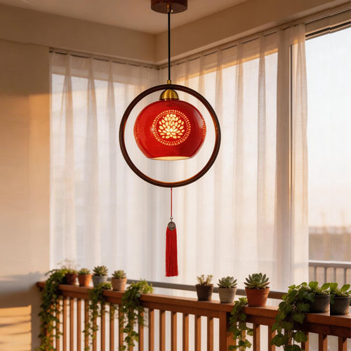 实木景德镇陶瓷可调节吊灯