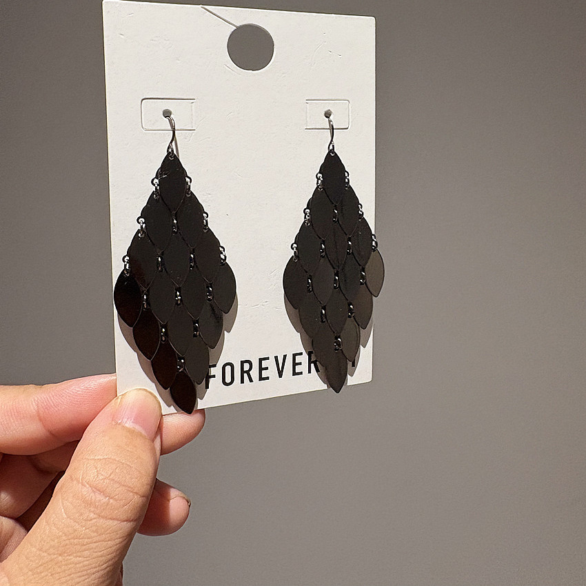 FOREVER21正品折扣清仓欧美简约炭黑树叶片叮咛INS几何COS长耳环
