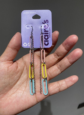 CLAIRES正品折扣清仓彩色可爱别针INS简约欧美耳环长耳钉饰品