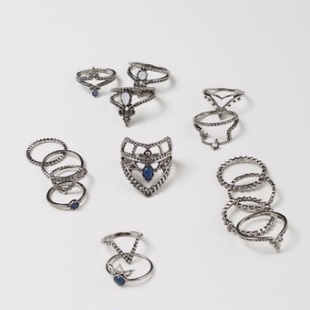 HM正品INS几何COS大牌欧美做旧波西米亚吊坠链条造型戒指关节戒指