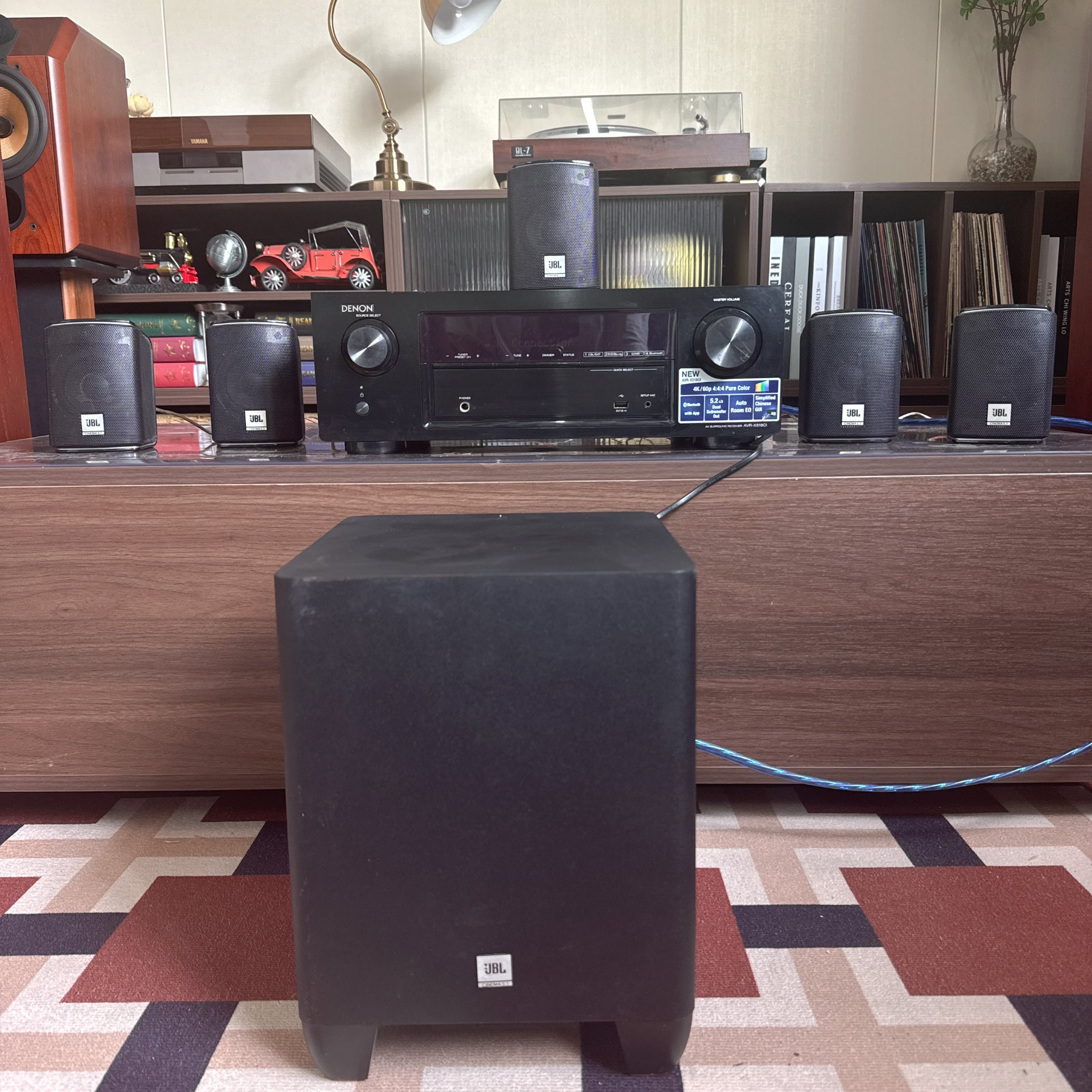 二手天龙X518CI+五个JBL CINEMA5.1音箱+JBL CINEMA 510有源音箱