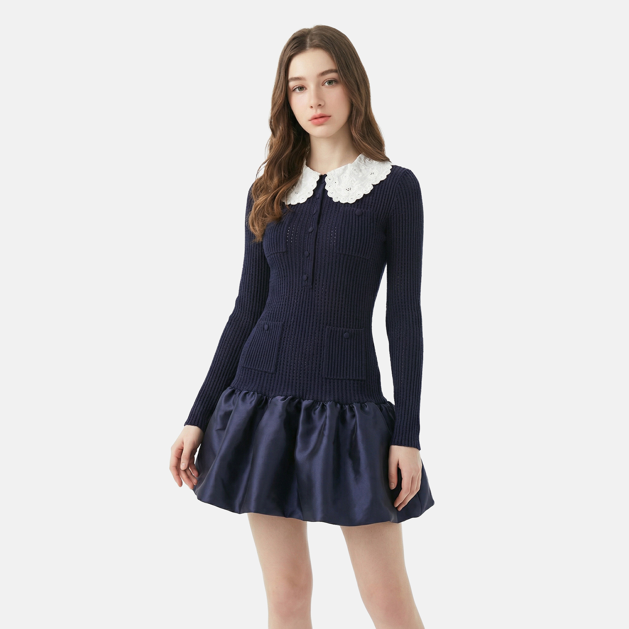 MMC法式复古赫本风气质名媛高端娃娃领拼接蓬蓬裙显瘦小个子2026