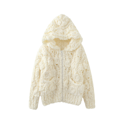 MMC复古手工钩花毛衣外套女连帽宽松针织开衫宽松慵懒风温柔上衣