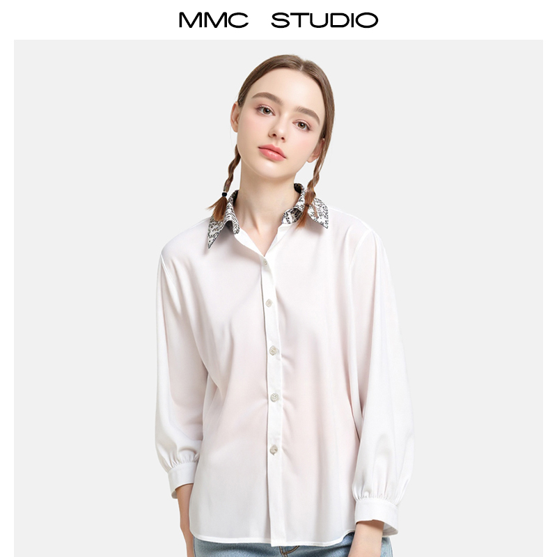 MMC黑白豹纹翻领衬衫女设计感小众长袖上衣气质显瘦百搭法式复古