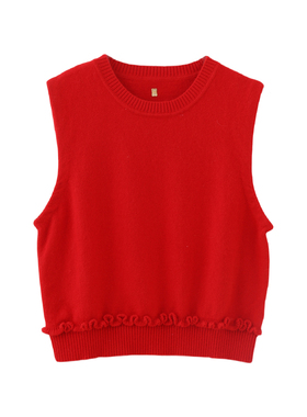 MMC 法式小众设计重工圆领红色无袖针织马甲背心上衣2025早秋新款