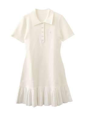 MMC欧货法式小清新白色拼接荷叶边针织连衣裙短袖时尚气质百搭女