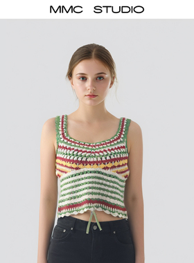 MMC 法式复古民族风绿色条纹针织吊带背心马甲上衣小众设计2025夏