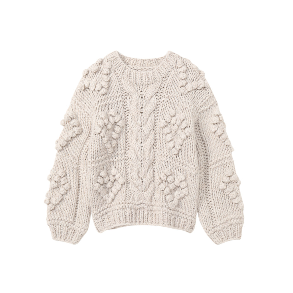 MMC复古重工手工麻花编织毛衣女宽松慵懒风温柔奶白色粗针外套厚