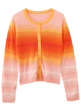 MMC时尚百搭气质减龄渐变色橙色针织开衫外套上衣休闲舒适2025新