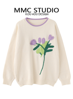 MMC 欧货重工立体装饰花朵郁金香针织毛衣外套上衣设计感小众女新
