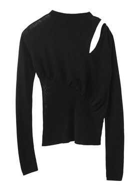 MMC甜酷风时尚气质减龄挖肩黑色长袖针织衫上衣个性小众薄款百搭