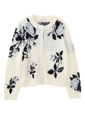 MMC TB学院风英伦风复古重工提花玫瑰花朵针织开衫外套毛衣上衣女