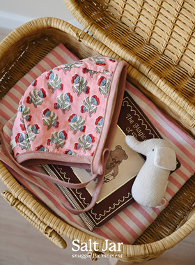 盐巴手作 2025冬婴儿宝宝绗缝夹棉保暖bonnet 柔软印度棉护耳帽