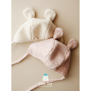 保暖小熊耳朵帽 3岁幼儿宝宝冬季 防风护耳厚实保暖帽 盐巴手作