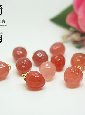 diy超萌风小草莓耳饰南红玛瑙