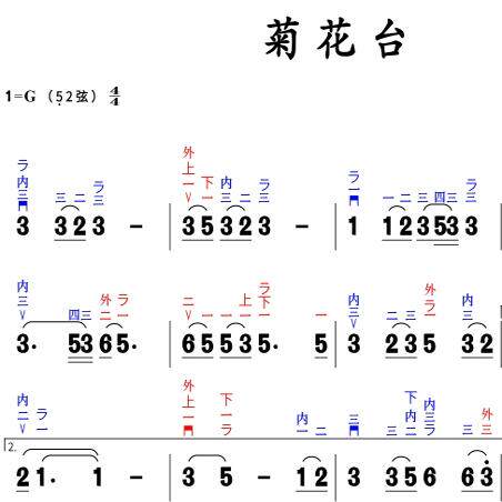 菊花台二胡指法高清简谱